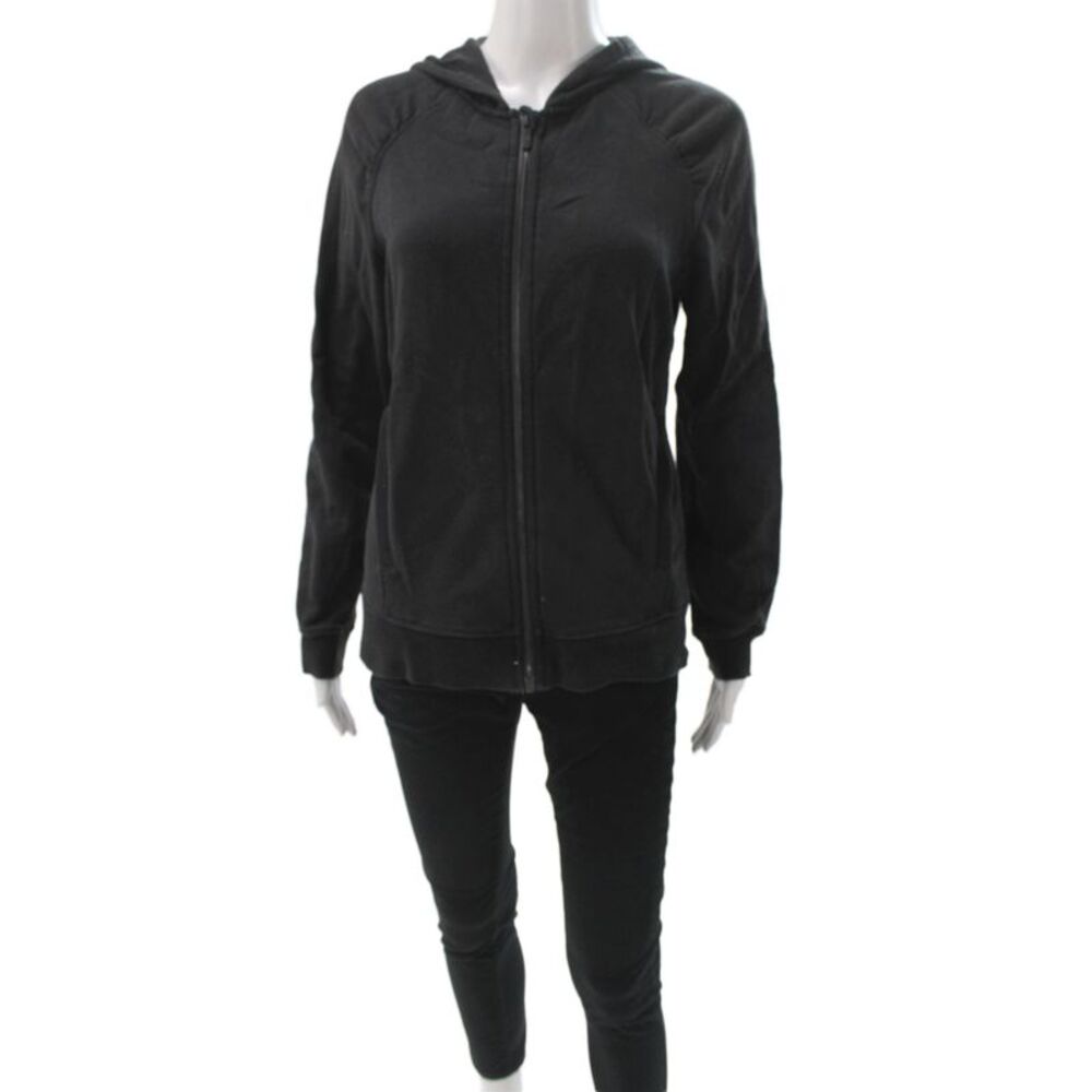 Lululemon Womens Black Full Zip Hoodie High Neck Cotton Long Sleeve Size 4